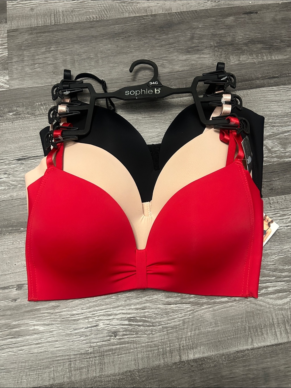 sophie b. Red, Black & Nude Smooth T-Shirt Bras - Pack of 3